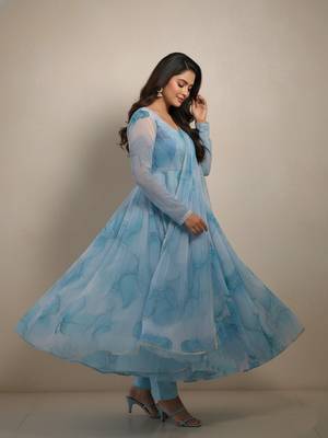Multicolor printed pure organza salwar suit 3