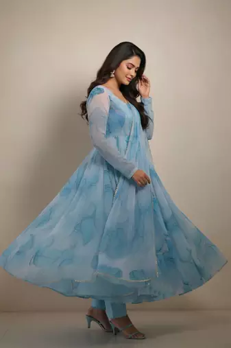 Multicolor printed pure organza salwar suit