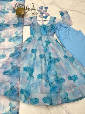 Multicolor printed pure organza salwar suit 4