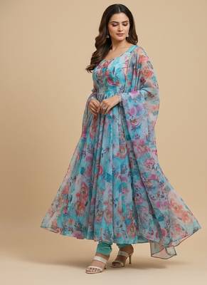 Multicolor floral print pure organza salwar suit 2