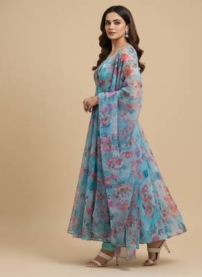 Multicolor floral print pure organza salwar suit 3