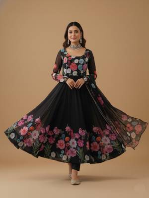 Black printed pure organza salwar suit 2