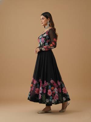 Black printed pure organza salwar suit 3