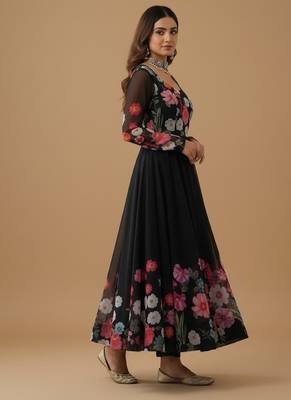 Black printed pure organza salwar suit 4