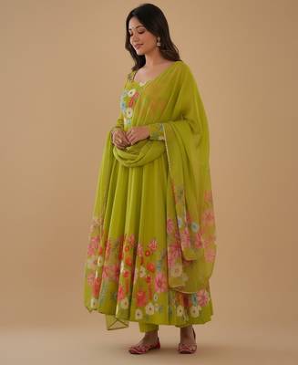 Lemon printed pure organza salwar suit 1