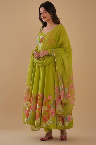 Lemon printed pure organza salwar suit