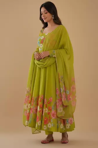 Lemon printed pure organza salwar suit