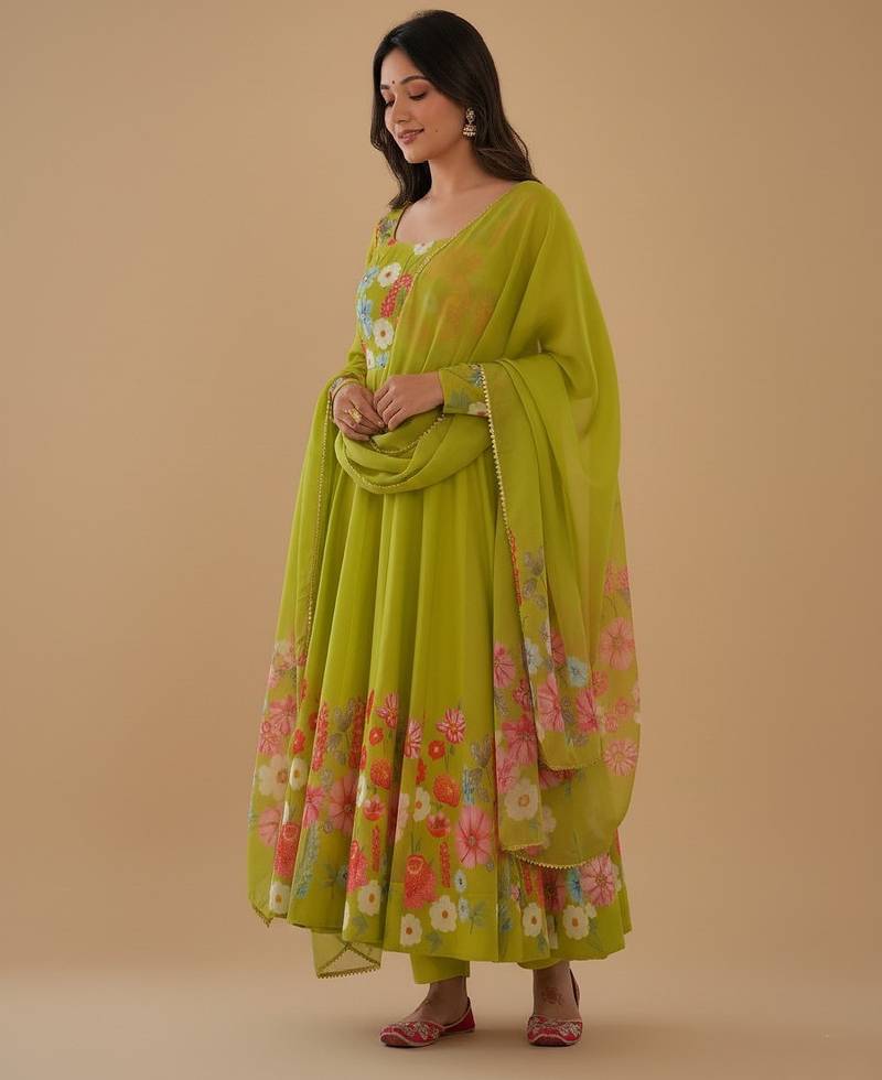 Lemon printed pure organza salwar suit