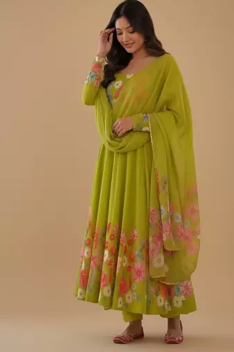 Lemon printed pure organza salwar suit