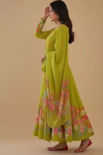 Lemon printed pure organza salwar suit