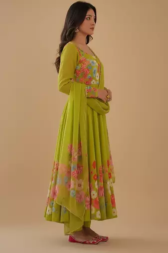 Lemon printed pure organza salwar suit