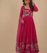 Rani-pink printed pure organza salwar suit