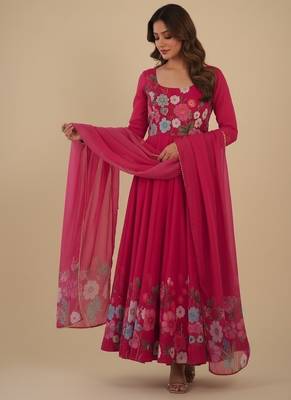 Rani-pink printed pure organza salwar suit 2