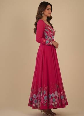 Rani-pink printed pure organza salwar suit 3