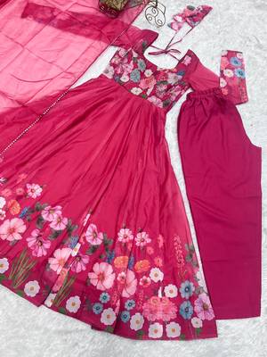 Rani-pink printed pure organza salwar suit 4