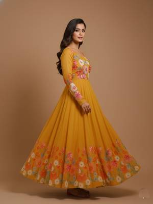 Mustard printed pure organza salwar suit 3
