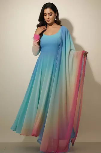 Multicolor tie dye pure georgette salwar suit