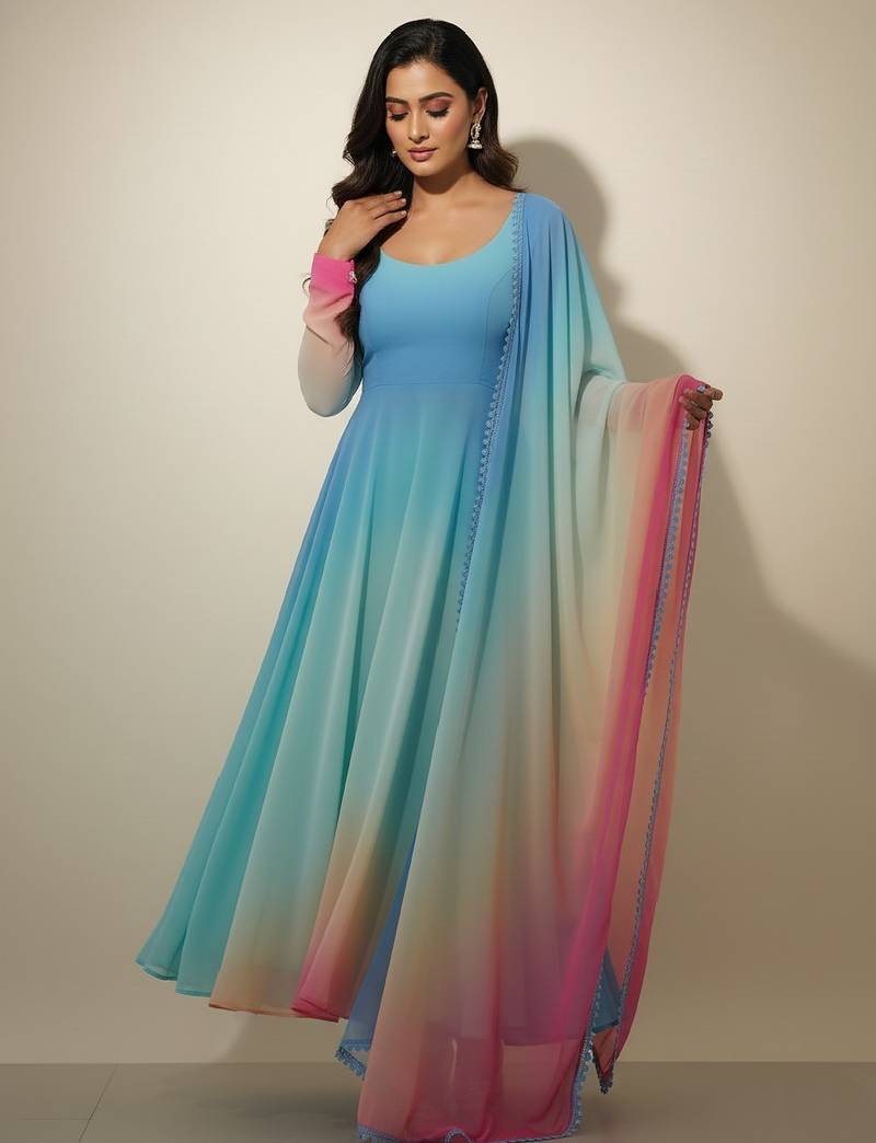 Multicolor tie dye pure georgette salwar suit