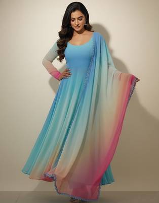 Multicolor tie dye pure georgette salwar suit 4