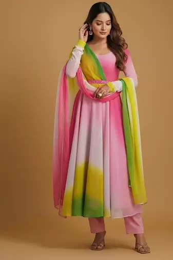 Multicolor tie dye pure georgette salwar suit