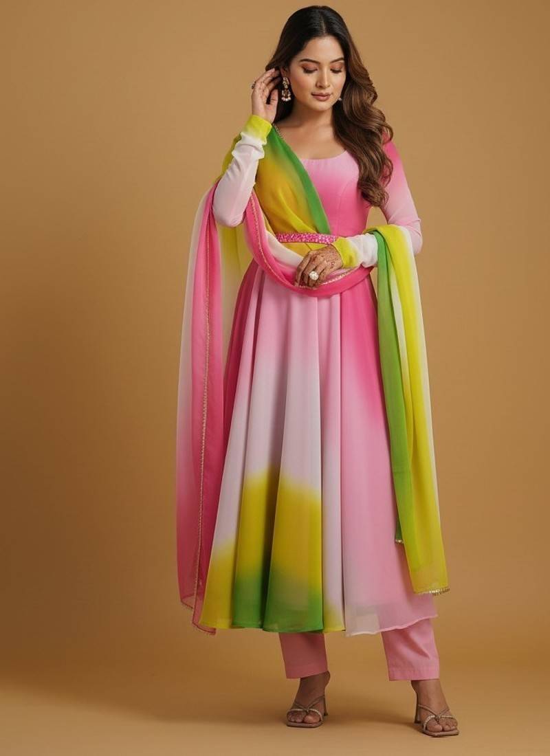 Multicolor tie dye pure georgette salwar suit