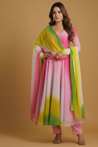 Multicolor tie dye pure georgette salwar suit