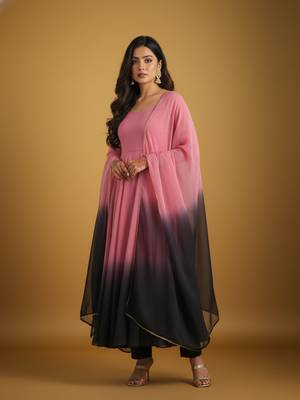 Pink tie dye pure georgette salwar suit 1