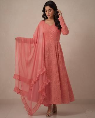 Peach chikankari pure georgette salwar suit 1