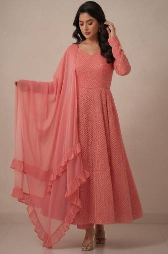 Peach chikankari pure georgette salwar suit