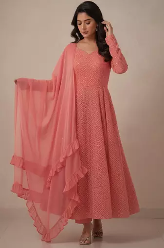 Peach chikankari pure georgette salwar suit