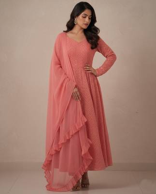 Peach chikankari pure georgette salwar suit 2