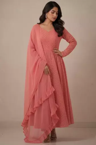 Peach chikankari pure georgette salwar suit