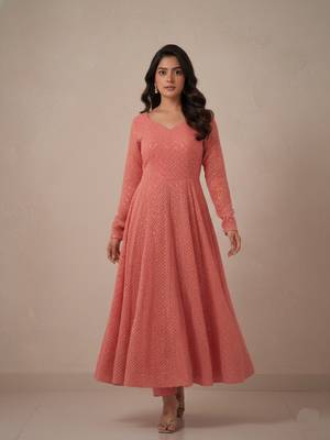 Peach chikankari pure georgette salwar suit 3