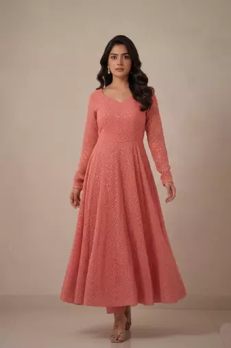 Peach chikankari pure georgette salwar suit