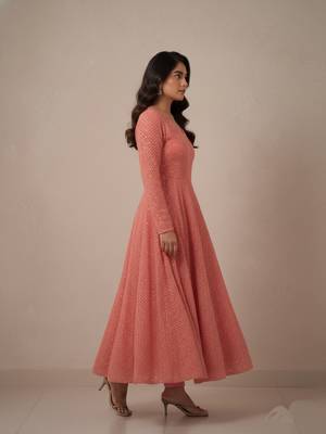 Peach chikankari pure georgette salwar suit 4