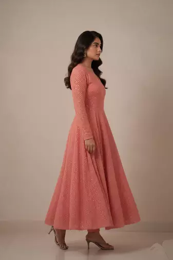 Peach chikankari pure georgette salwar suit