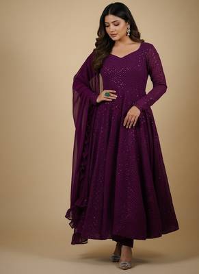 Wine chikankari pure georgette salwar suit 2