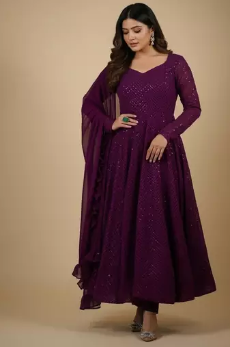 Wine chikankari pure georgette salwar suit