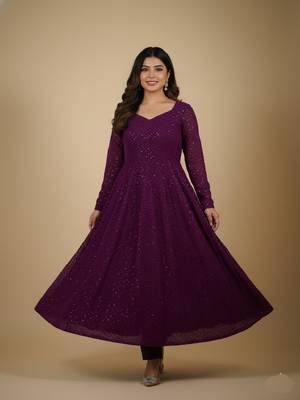 Wine chikankari pure georgette salwar suit 3