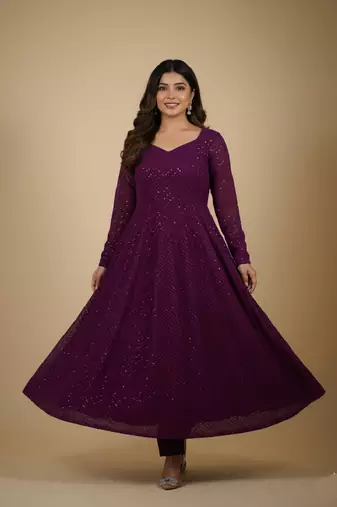 Wine chikankari pure georgette salwar suit