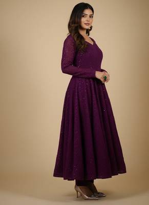 Wine chikankari pure georgette salwar suit 4