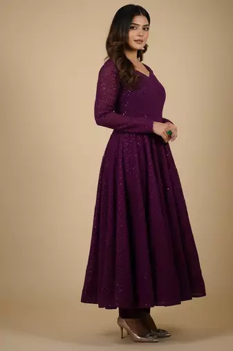Wine chikankari pure georgette salwar suit