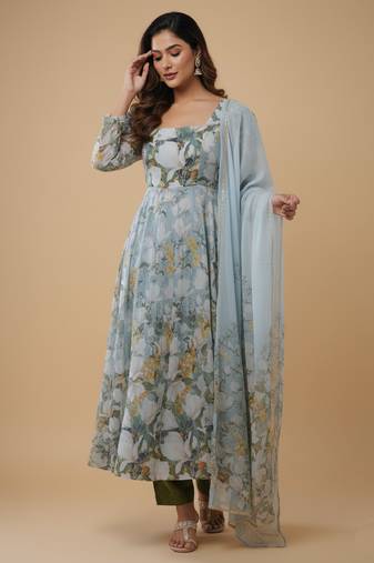 Multicolor printed pure organza salwar suit