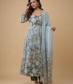 Multicolor printed pure organza salwar suit