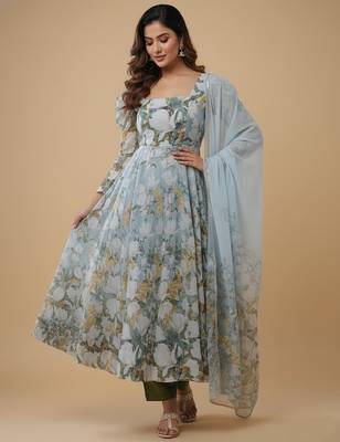 Multicolor printed pure organza salwar suit 2