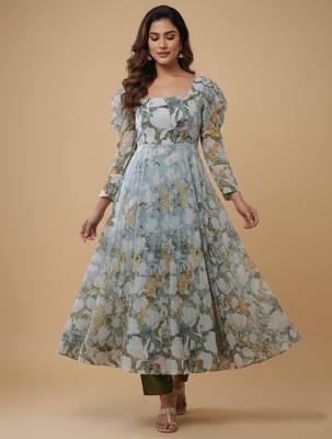 Multicolor printed pure organza salwar suit 3