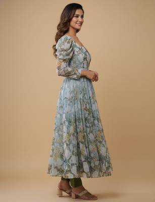 Multicolor printed pure organza salwar suit 4