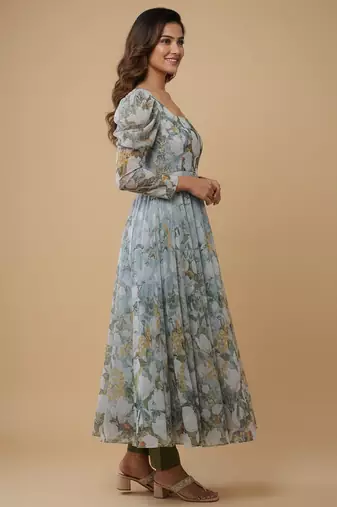 Multicolor printed pure organza salwar suit