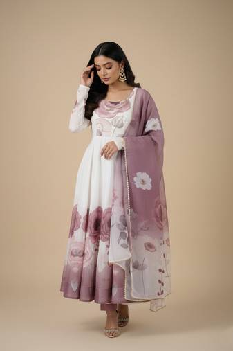 Multicolor printed pure organza salwar suit