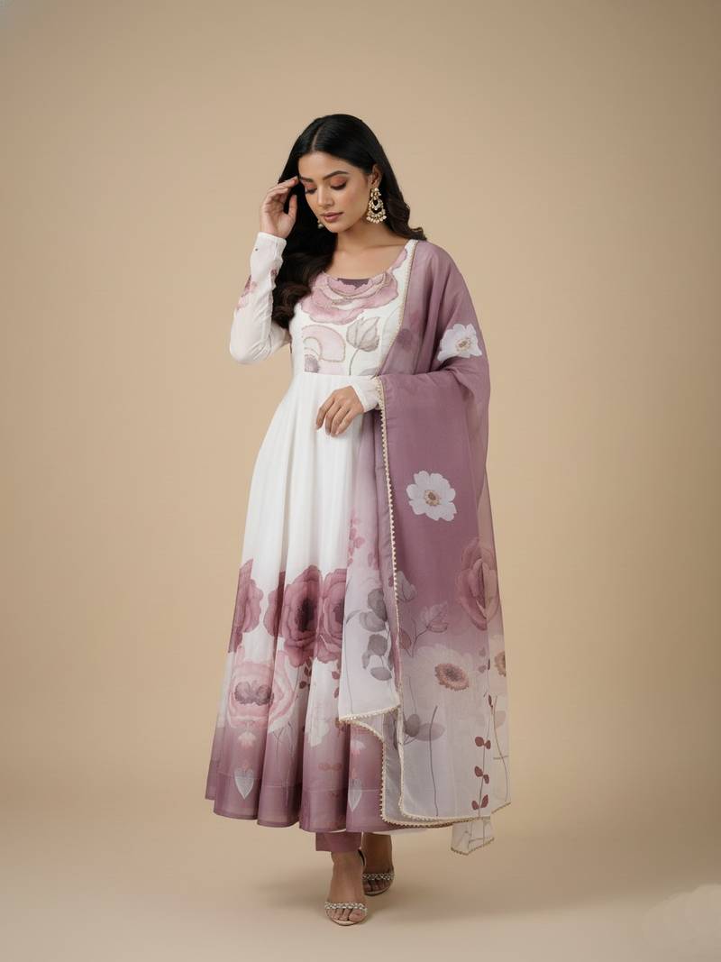 Multicolor printed pure organza salwar suit